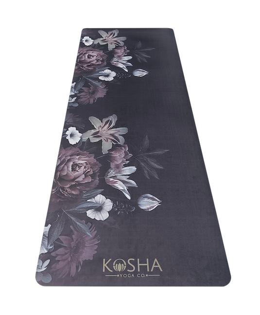 Black floral print yoga mat Which Is Sweat Absorbent Non Slip Yoga Mat By Kosha Yoga Co