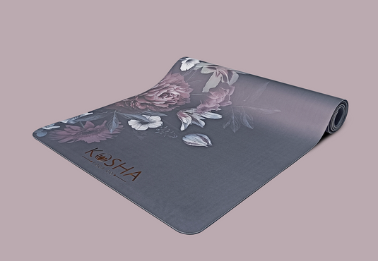 Black floral print yoga mat Which Is Sweat Absorbent Non Slip Yoga Mat By Kosha Yoga Co