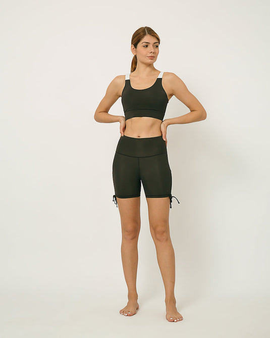 Sustainable activewear made out of recycled materials by Kosha Yoga Co. Squat proof, stretchable shorts for yoga, gym, workouts, running.