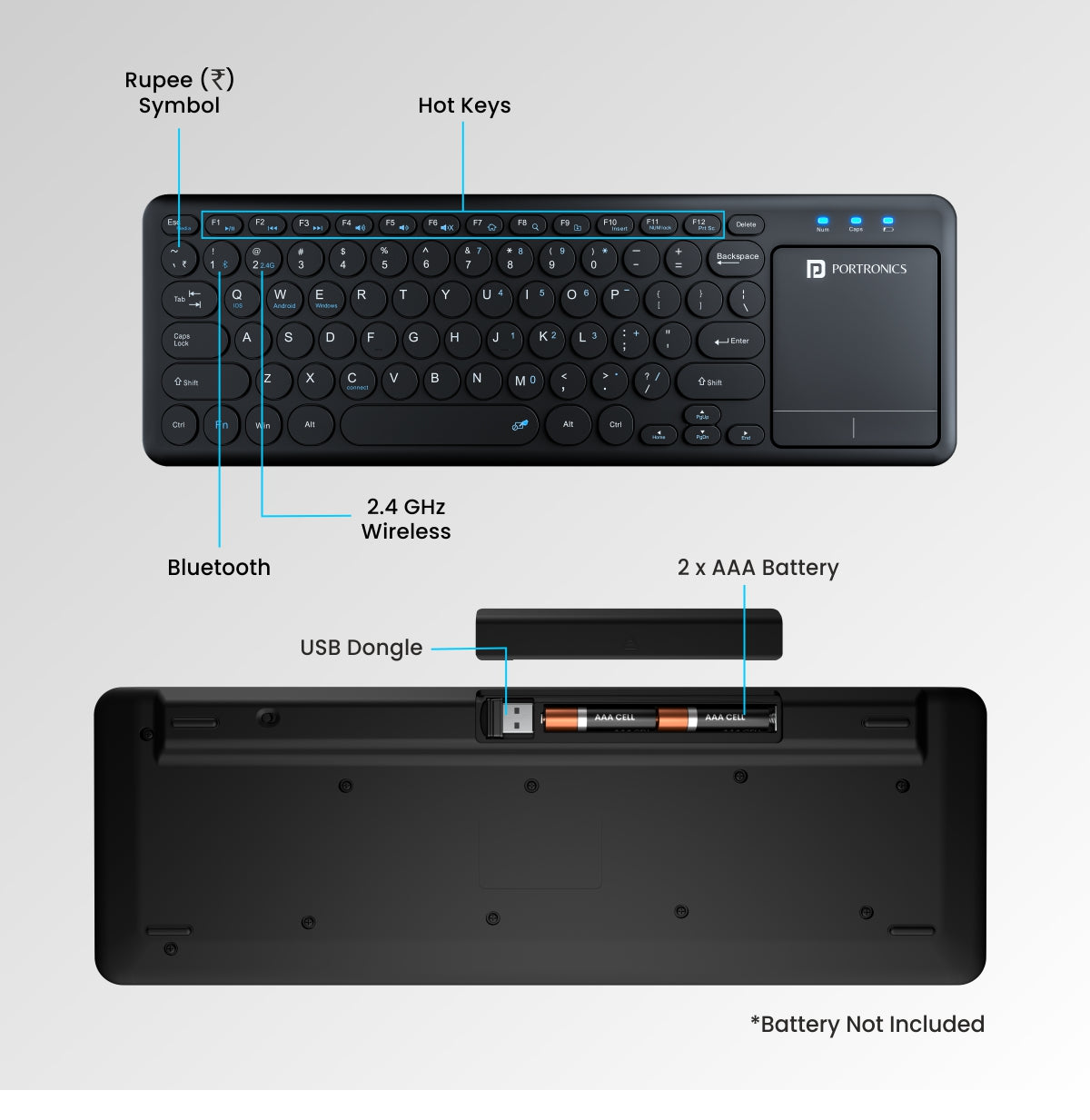 Black Bubble Pro Wireless Keyboard with Touchpad 