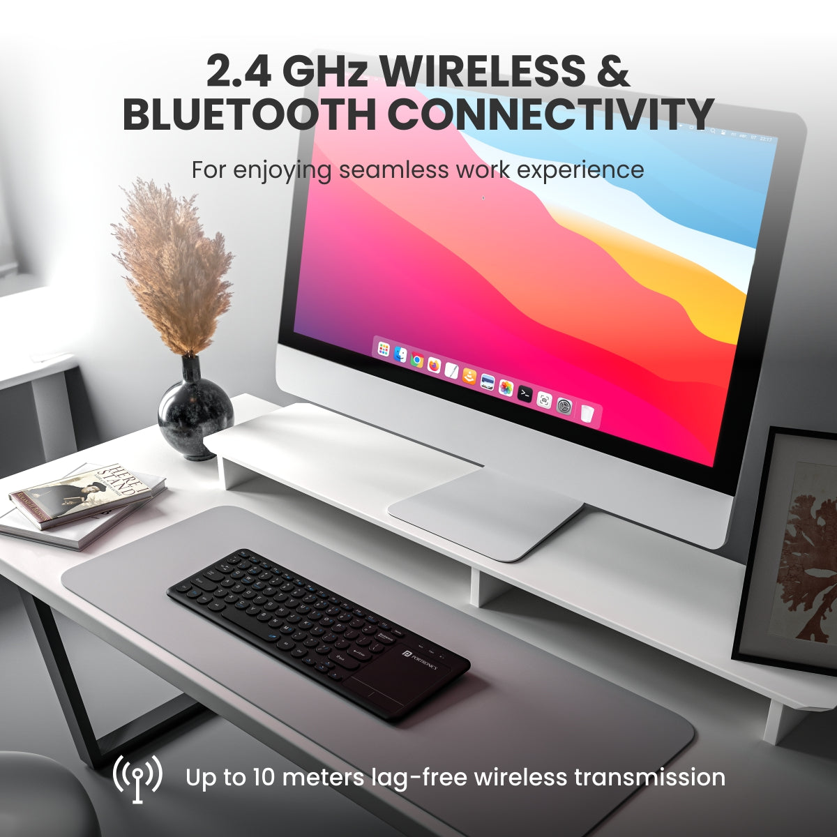 Black portronics bubble pro wireless keyboard with 2.4ghz wireless & bluetooth connectivity