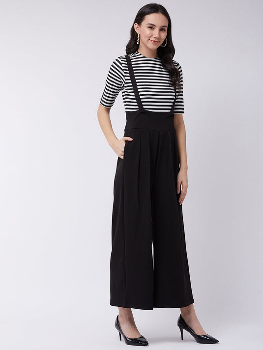 Stripe Top And Solid Pant Set