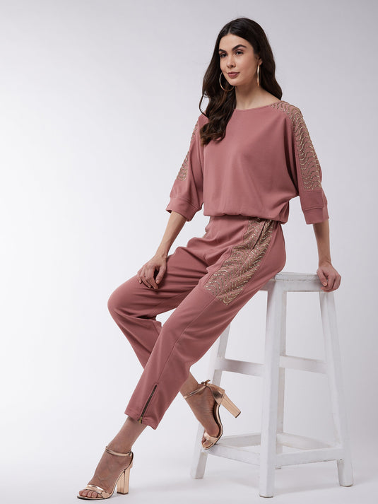 Solid Loose Top And Pant Set With Shimmer Details