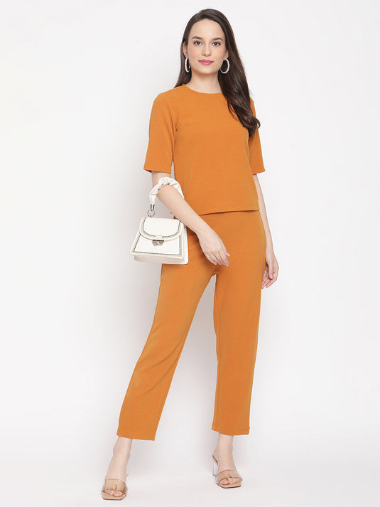 Mustard Solid Tonal Top And Pant Set