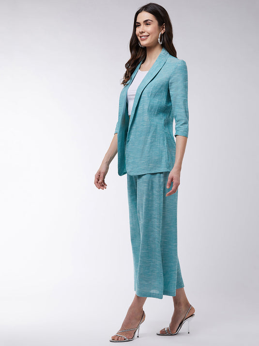 Chambray Long Blazer And Pant Set