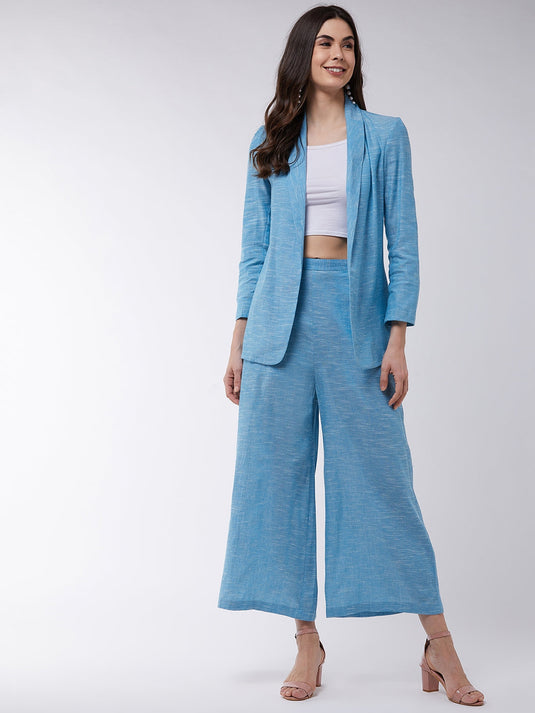 Chambray Long Blazer And Pant Set