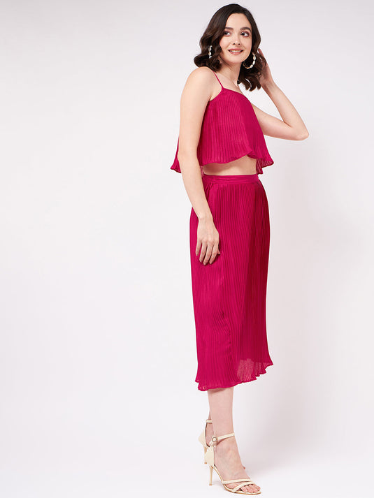 Pleated Crop Top With Skirt Set