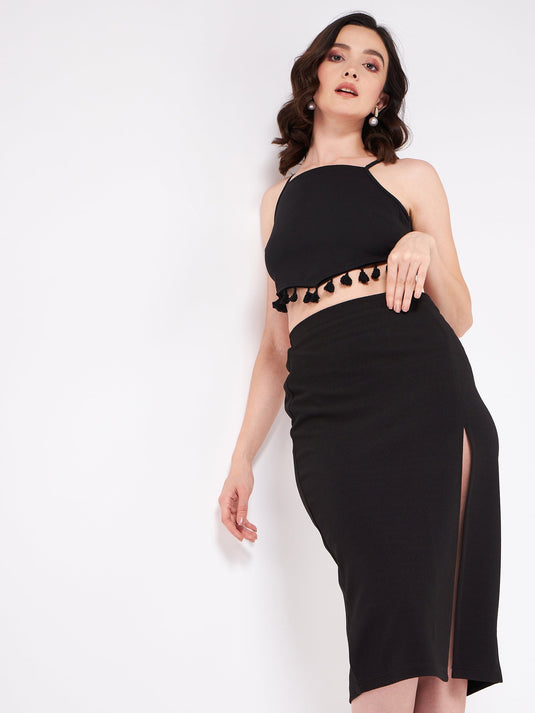 Tie-Up Crop Top With Fitted Skirt Set