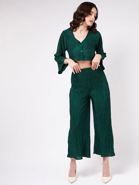 Pleated Crop Top With Matching Pants Set