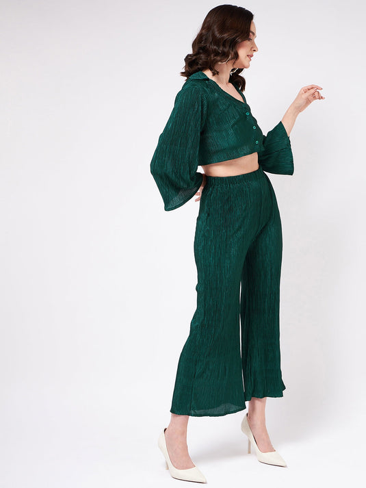 Pleated Crop Top With Matching Pants Set