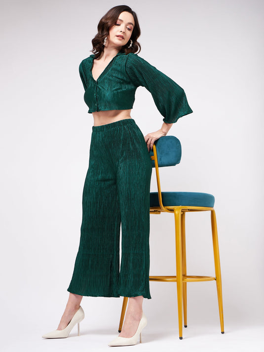 Pleated Crop Top With Matching Pants Set