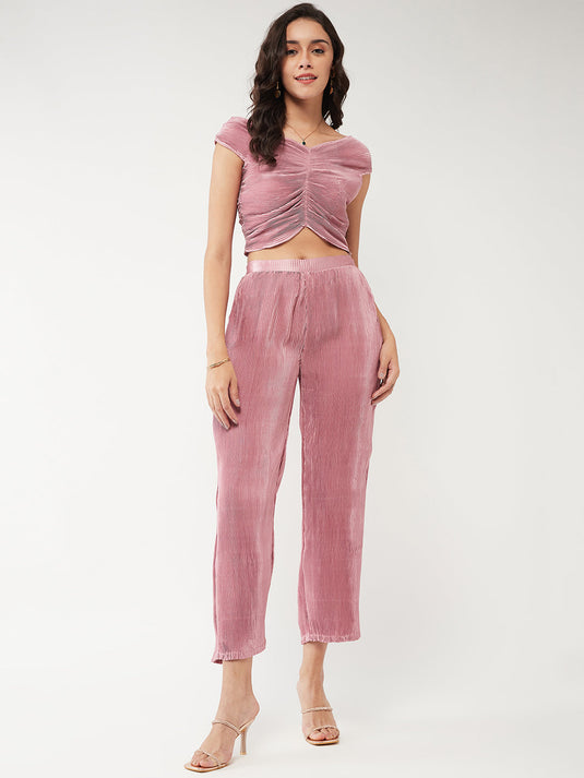 Stylish Pleated Top With Pant Set