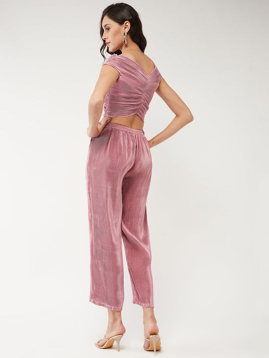 Stylish Pleated Top With Pant Set