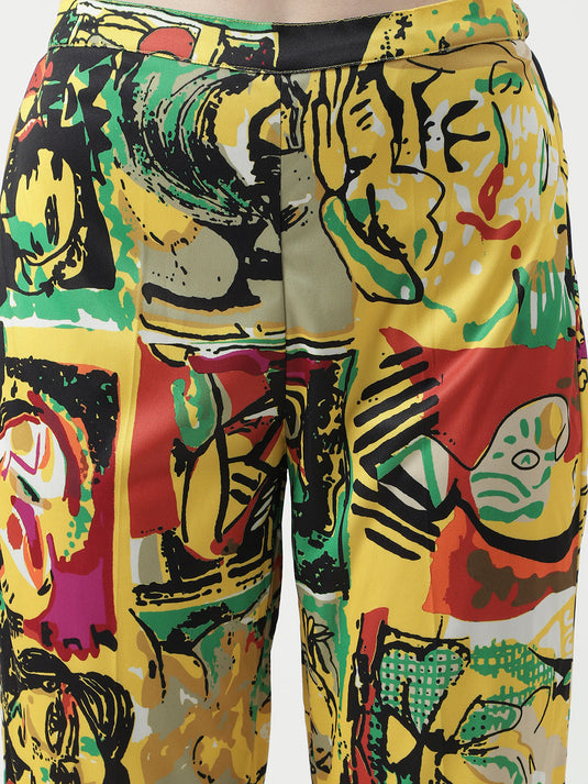 Picasso Inspired Digital Printed Stylish Crop Top With Pant Set