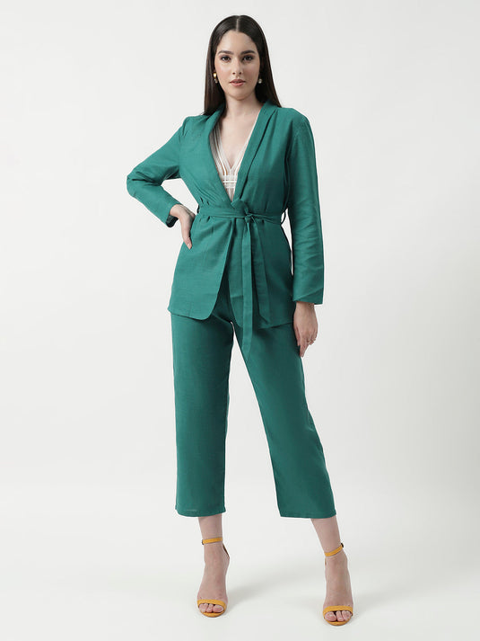 Solid Stylish Blazer With Matching Pant Set