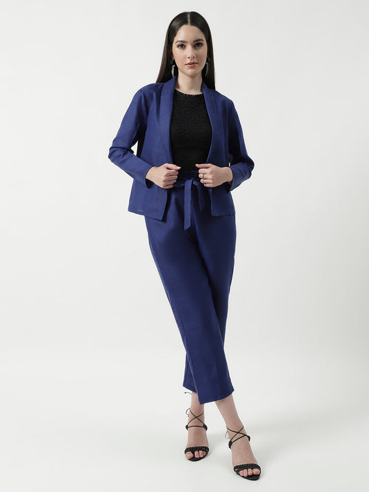 Solid Stylish Blazer With Matching Pant Set