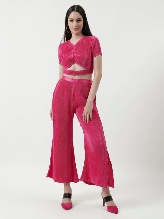 Pleated Cut-Out Crop Top With Matching Pant Set