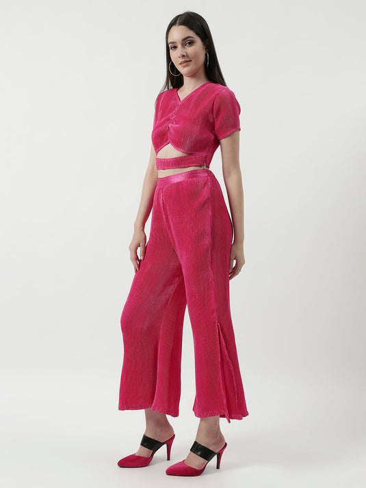 Pleated Cut-Out Crop Top With Matching Pant Set