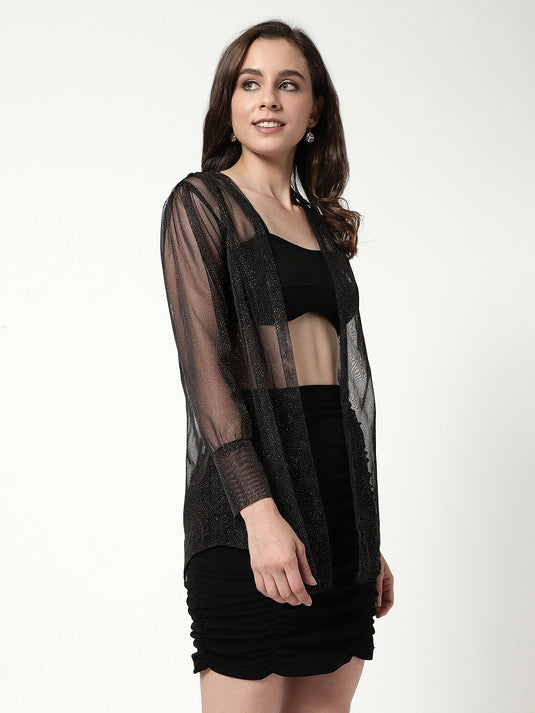 Shimmer Shirt With Bralette And Ruched Design Skirt Set