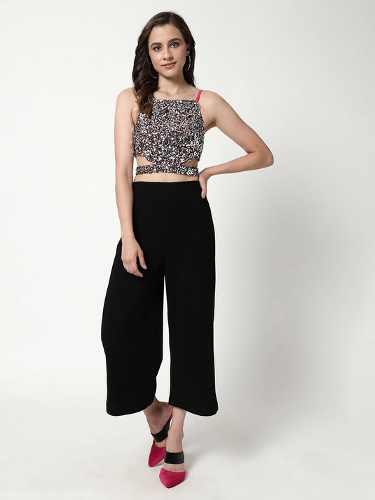 Seqin Back Tie-up Top  With Pant Set