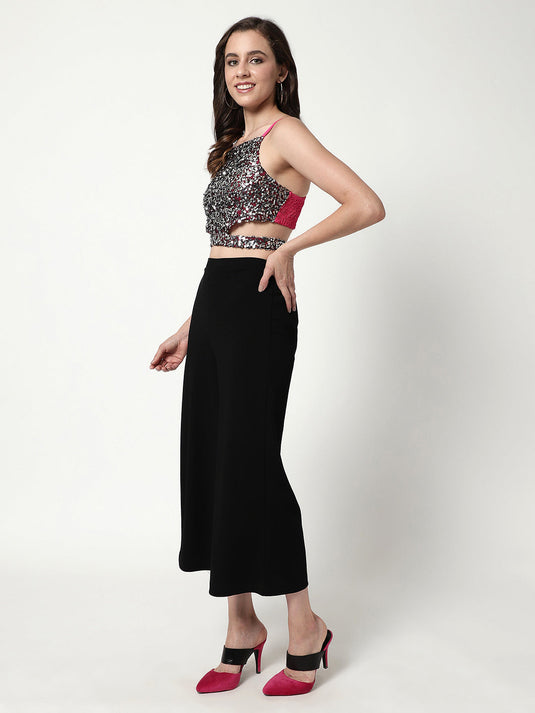 Seqin Back Tie-up Top  With Pant Set