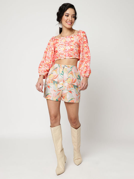 Digital Printed Crop Top With Shorts Set