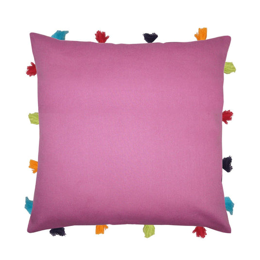 Lushomes Bordeaux Cushion Cover with Colorful tassels (Single pc, 14 x 14â€?) - Lushomes