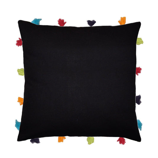 Lushomes Pirate Black Cushion Cover with Colorful tassels (Single pc, 14 x 14â€?) - Lushomes