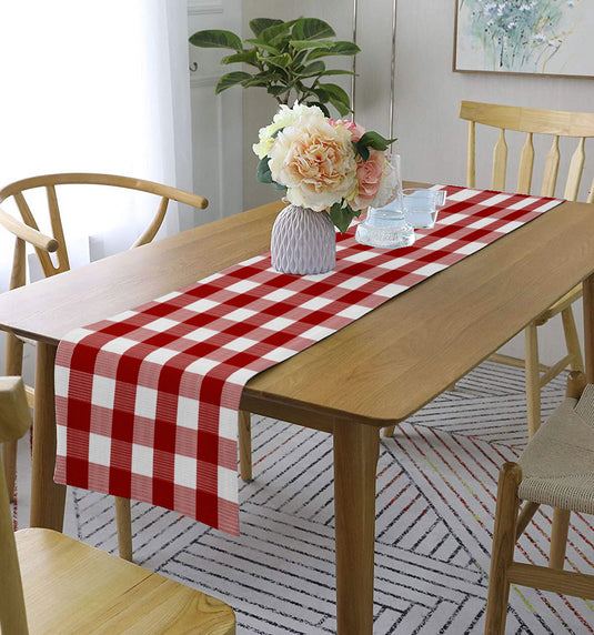 Lushomes Table Runner, Buffalo Checks Red Crochet Ribbed table runner for 6 seater Dining Table, runner for dining table (Single Layer, 13 x 72â€?, 33 x 183 cms)