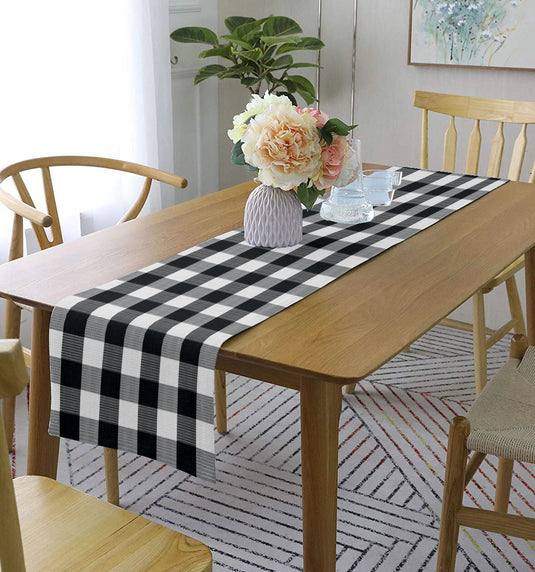 Lushomes Table Runner, Buffalo Checks Black Crochet Ribbed table runner for 6 seater Dining Table, runner for dining table (Single Layer, 13 x 72â€?, 33 x 183 cms)