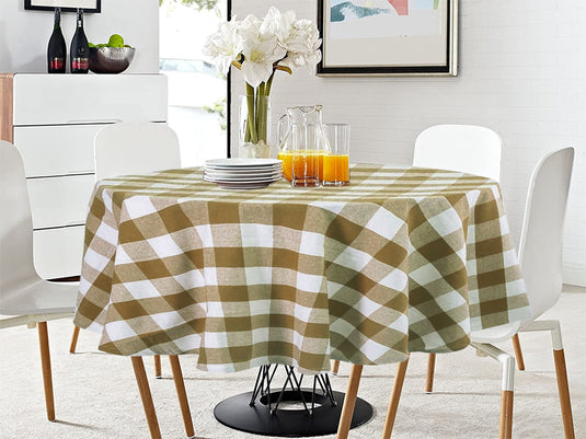 Lushomes Table Cloth, Buffalo Checks Biscuit & White Plaid Dining Table Cover Cloth,  dining table cover 4 seater (Size 60â€? Round, 4 Seater Round/Oval Table Cloth)