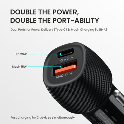 Black Portronics Car Power 17 car charger with double port