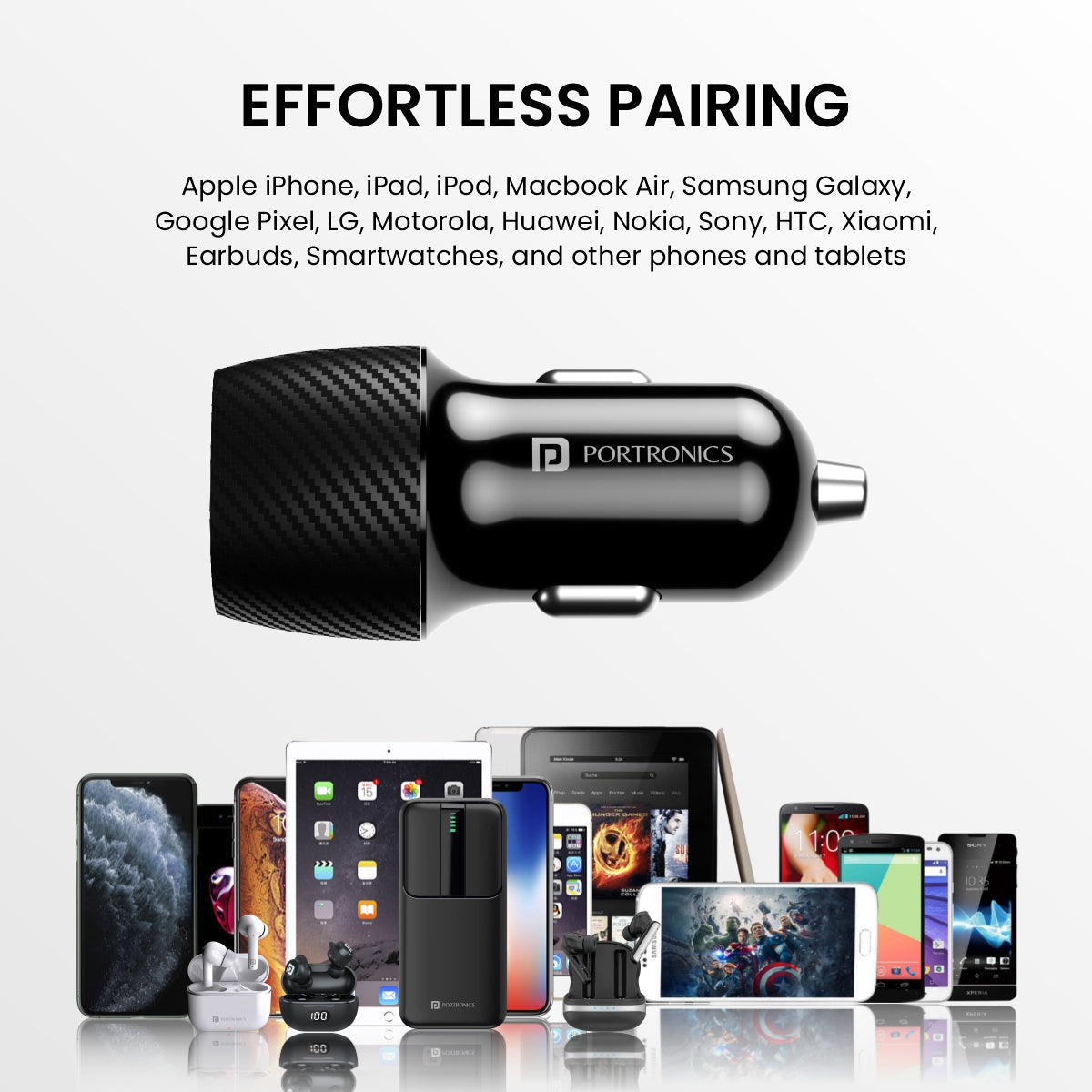 Black Portronics Car Power 17 car charger for all devices