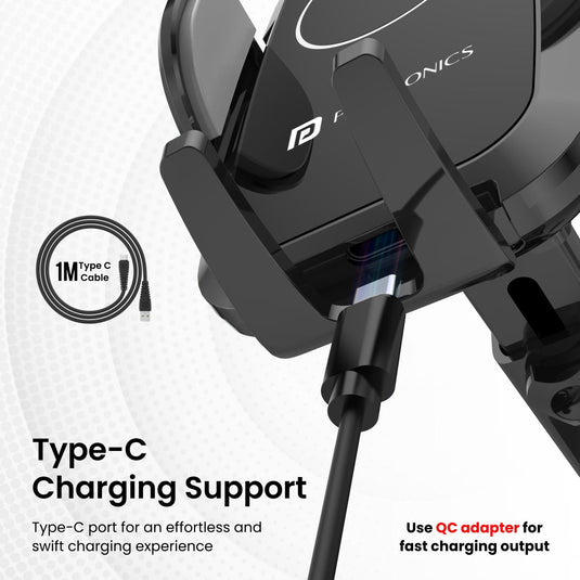 Black Portronics Charge Clamp 2 Mobile Holder for car with 15W Charger type C