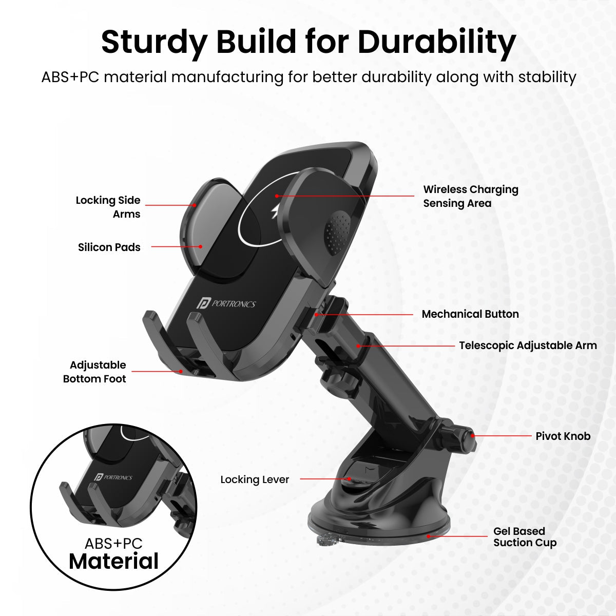 Black Portronics Charge Clamp 2 Mobile stand for car with 15W Charger