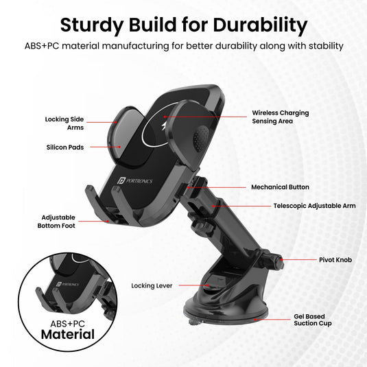 Black Portronics Charge Clamp 2 Mobile stand for car with 15W Charger