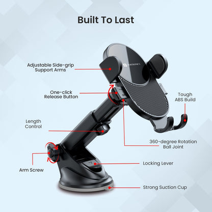 Black Portronics Clamp M3 car Smartphone holder with 360degree rotation