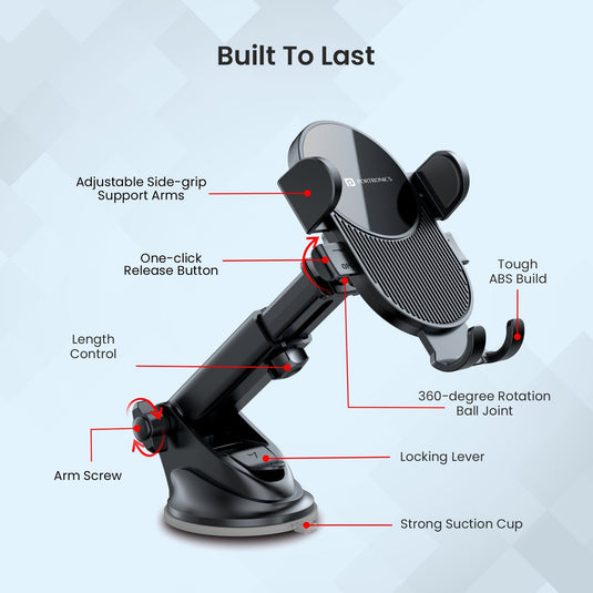 Black Portronics Clamp M3 car Smartphone holder with 360degree rotation