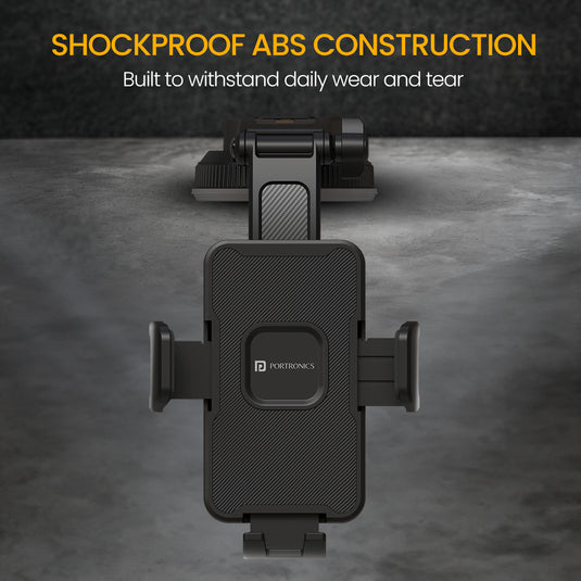 Portronics Clamp M5 mobile holder for car build with high quality ABS material and compatible with all smartphone
