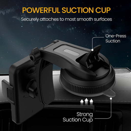 Portronics Clamp M5 phone Holder for car comes with one touch button release| car mobile stand come with suction cup technology
