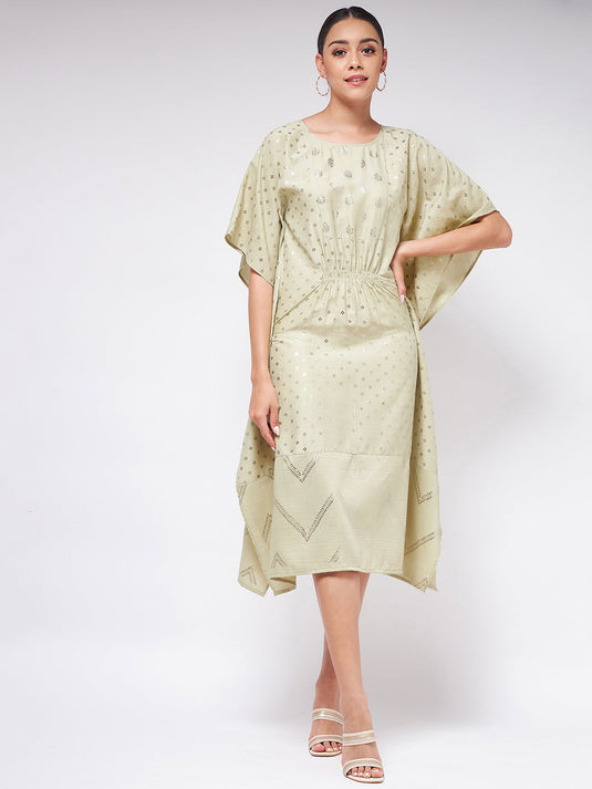 Pista Festive Foil Printed Yoke Kaftan Dress