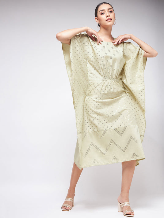 Pista Festive Foil Printed Yoke Kaftan Dress