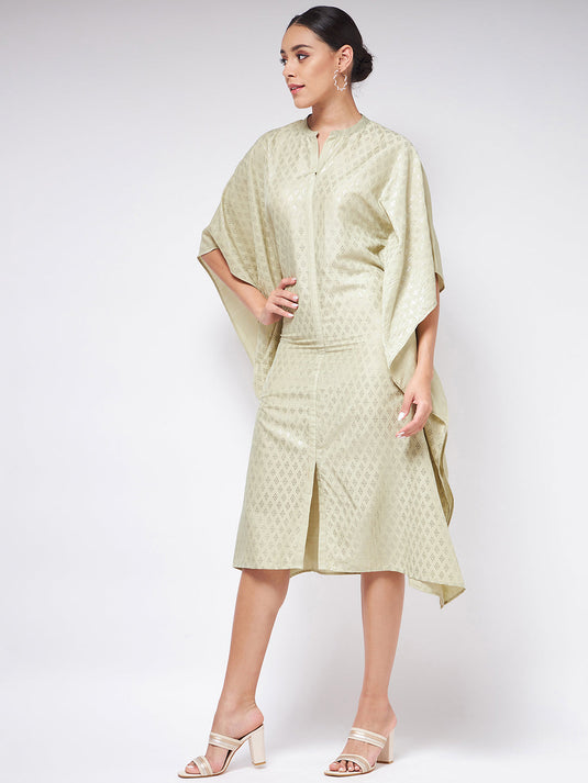 Pista Festive Foil Printed Stand Collar Kaftan Dress