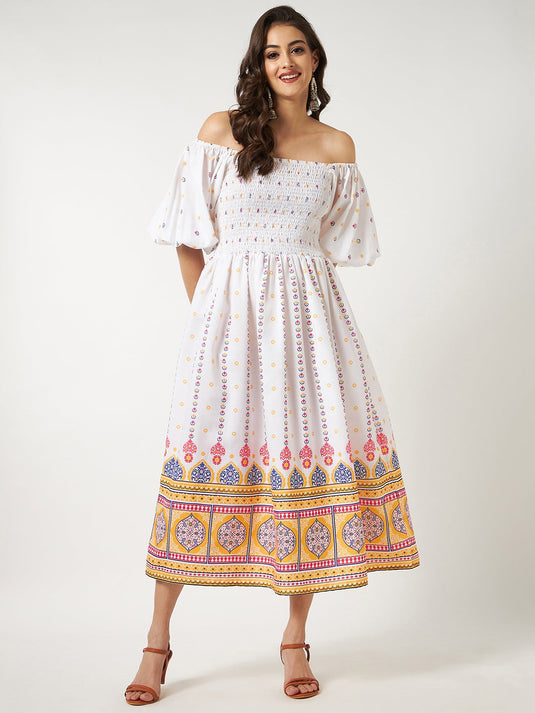 Printed Fit-Flare Ethnic Dress