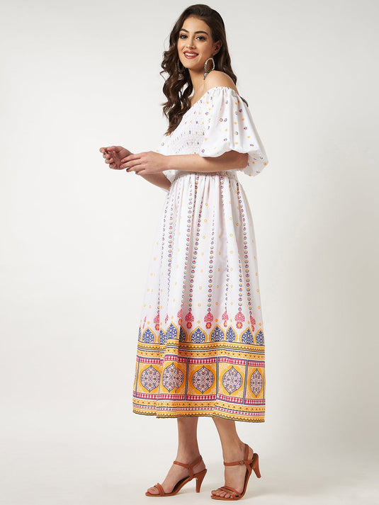 Printed Fit-Flare Ethnic Dress