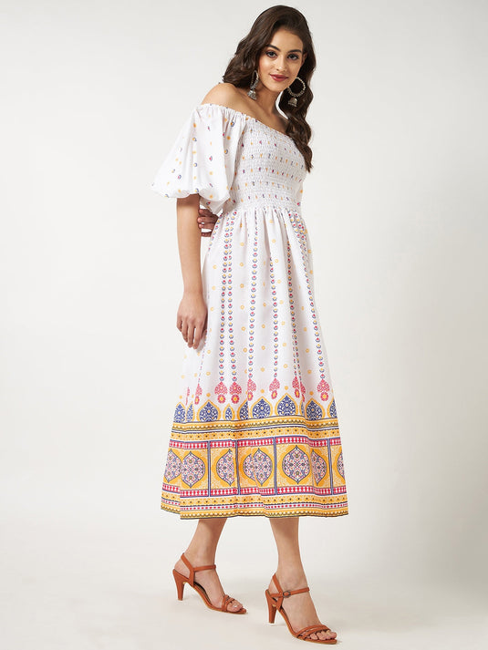 Printed Fit-Flare Ethnic Dress