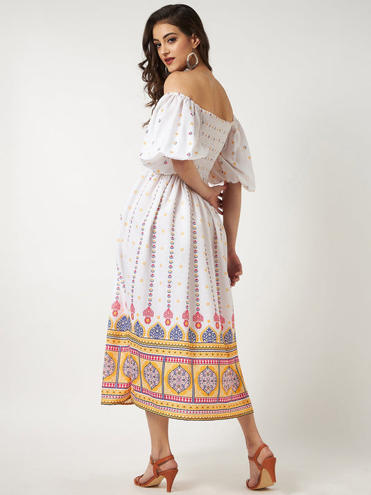 Printed Fit-Flare Ethnic Dress