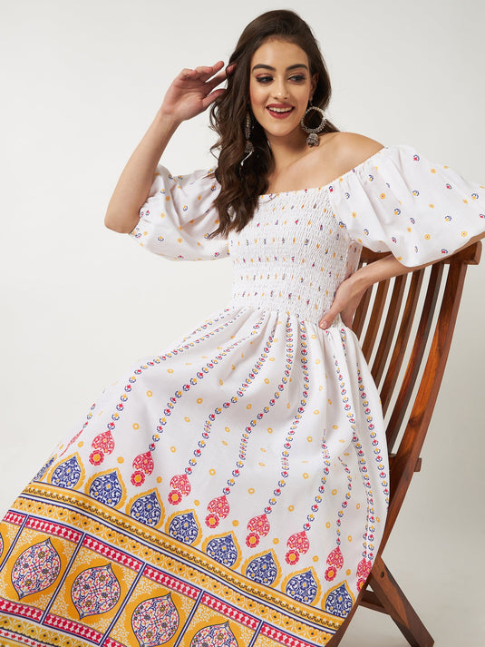 Printed Fit-Flare Ethnic Dress