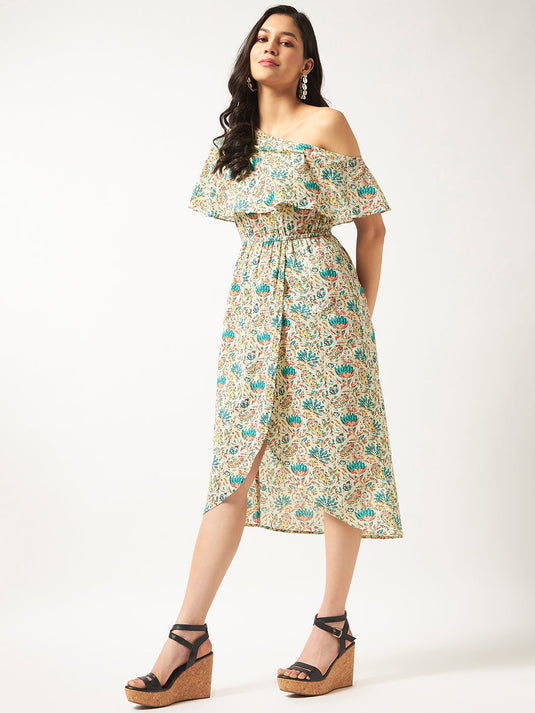 Printed One-Shoulder Ethnic Dress