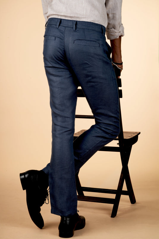 Men Regal Blue Hemp Trousers